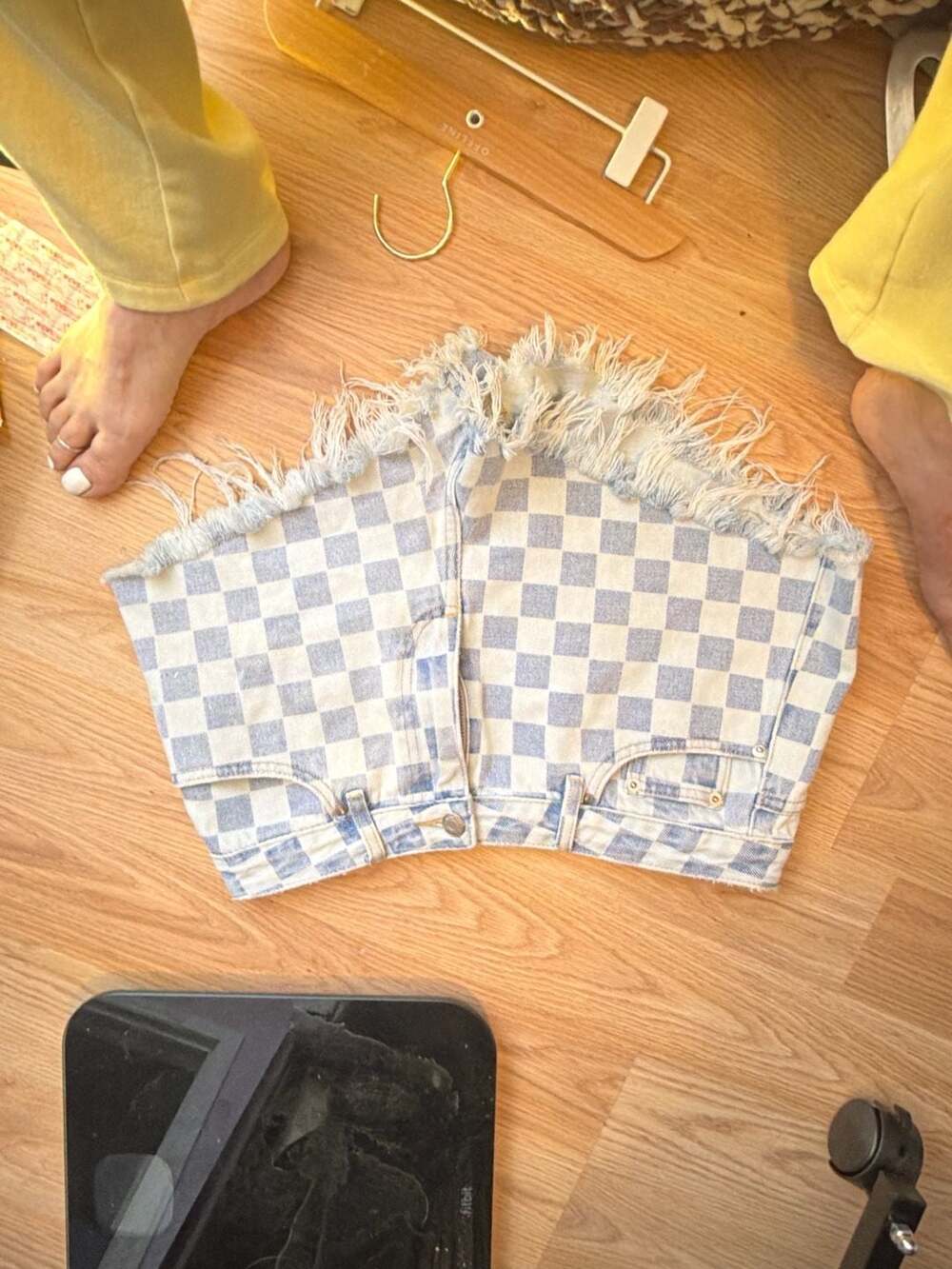 Glassons Checkered Frayed Denim Shorts Size 10